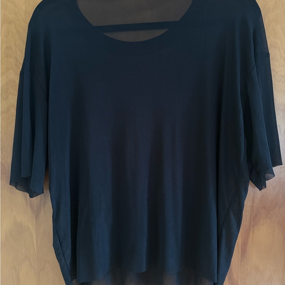 Womens Black Cropped Mesh Top